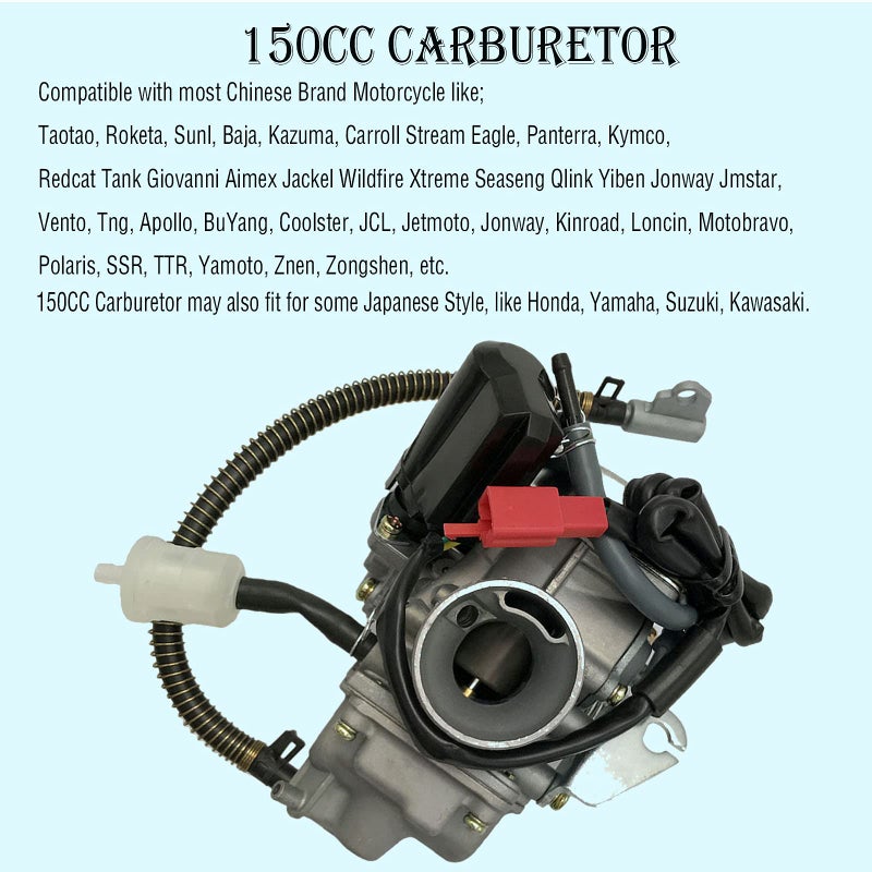 TOPEMAI 150cc Carburetor for GY6 4 Stroke Engines Electric Choke Motorcycle Scooter 152QMJ 157QMI with Intake Manifold - Image 2